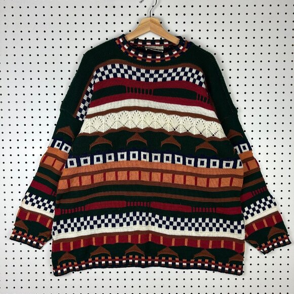 Diana Marco Sweaters - Diana Marco COOGI STYLE Sweater Women's XL Colorful 90s Hip Hop Brown Green Y2K